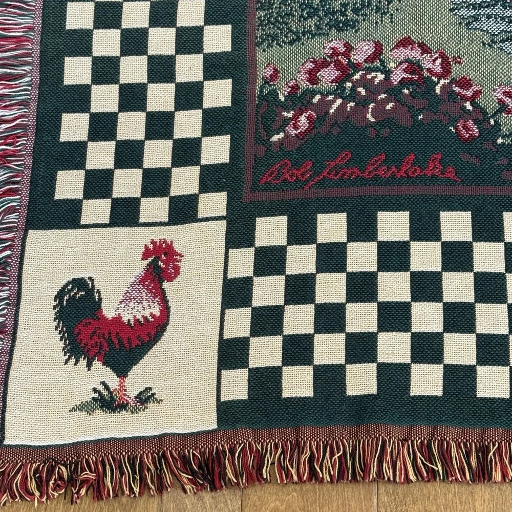 Bob Timberlake Rooster Cabin Woven Throw Blanket Buffalo Check 100% Cotton USA